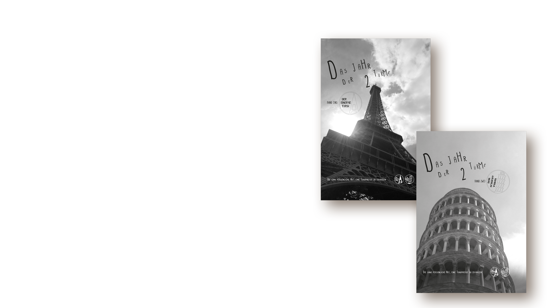 Reisebücher Paris und Toskana. rechts unten vor transparentem Hintergrund