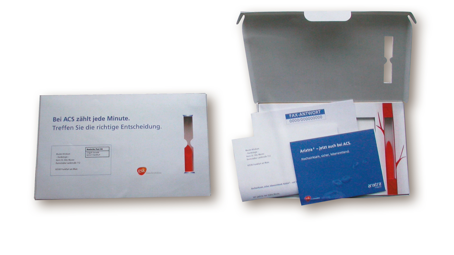 GSK Kardiologen-Mailing mit Muster einer Ader (gefüllt mit rotem Sand)