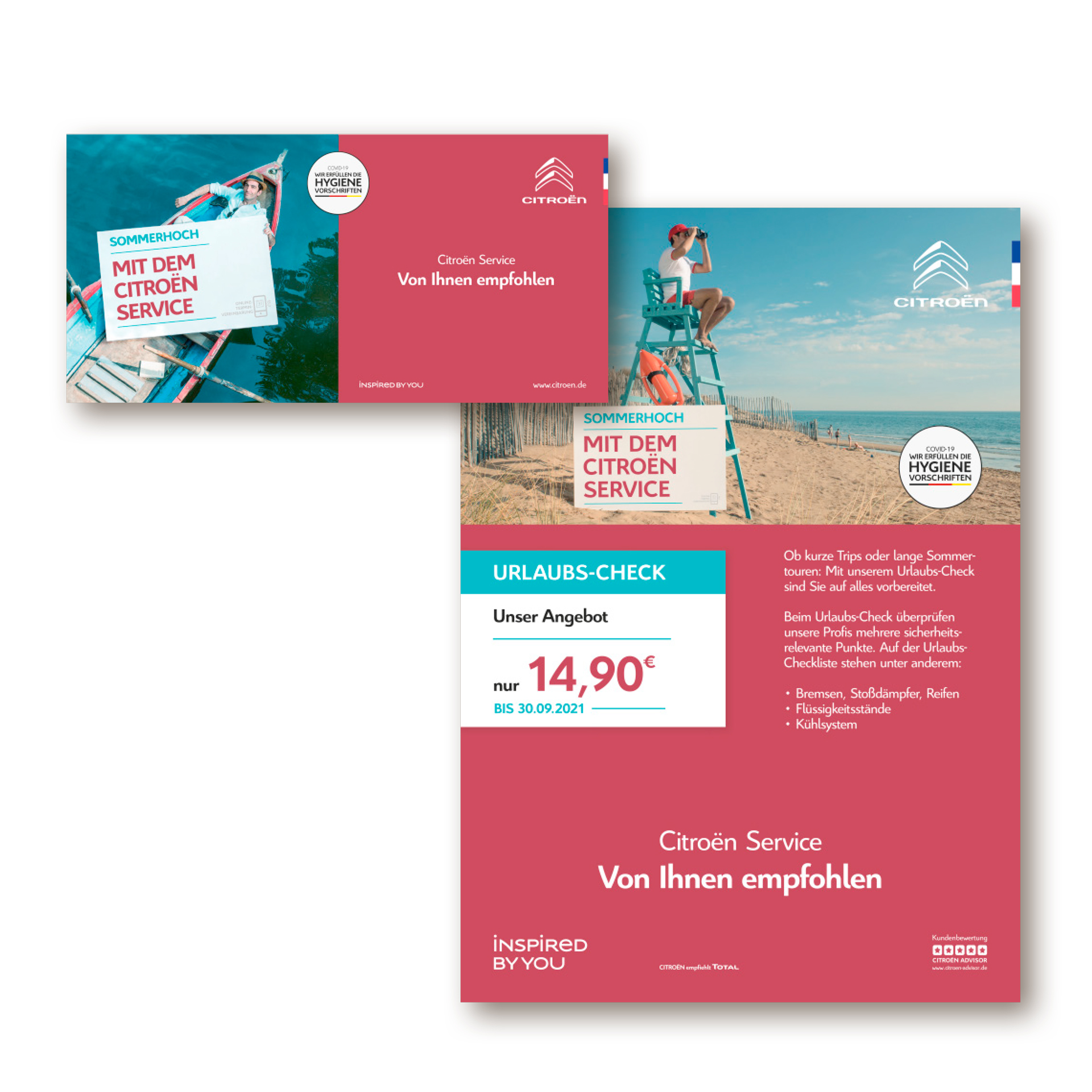 Citroen Handelsmarketing. Titel des Mailings und ein Poster
