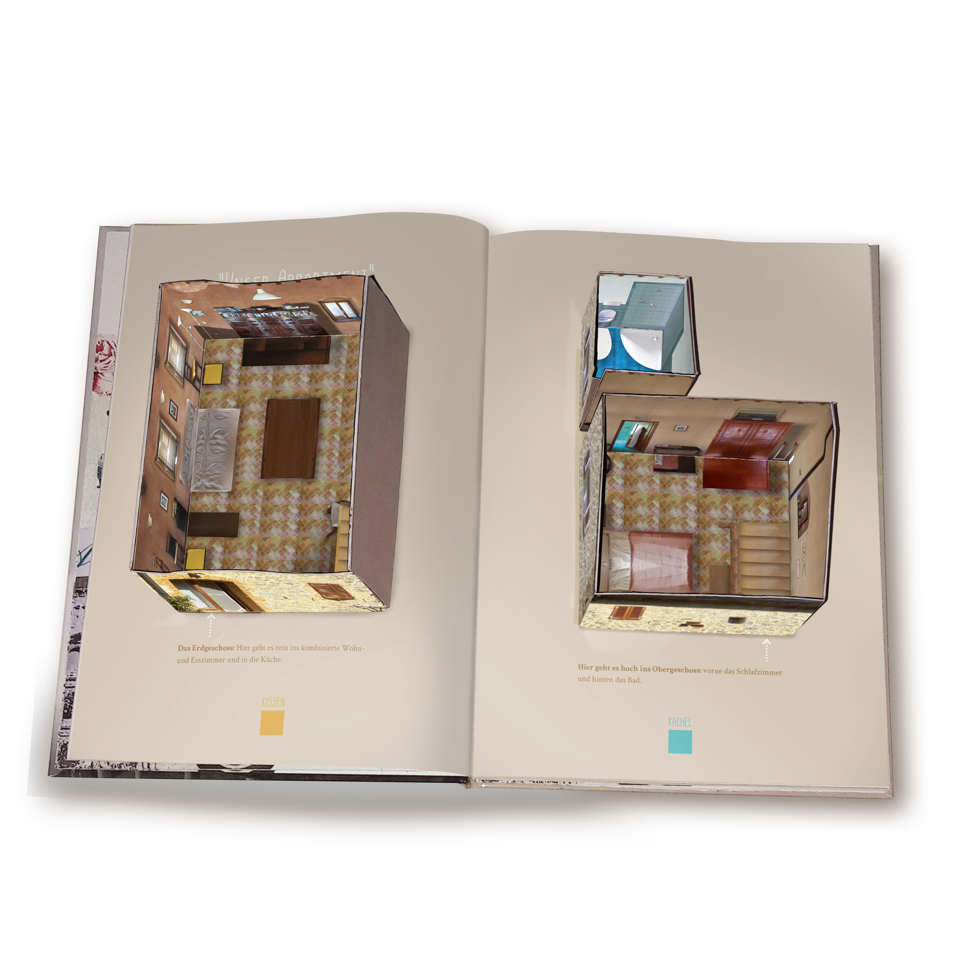 Buch mit 2 Aufstellern eines Hauses aus Papier