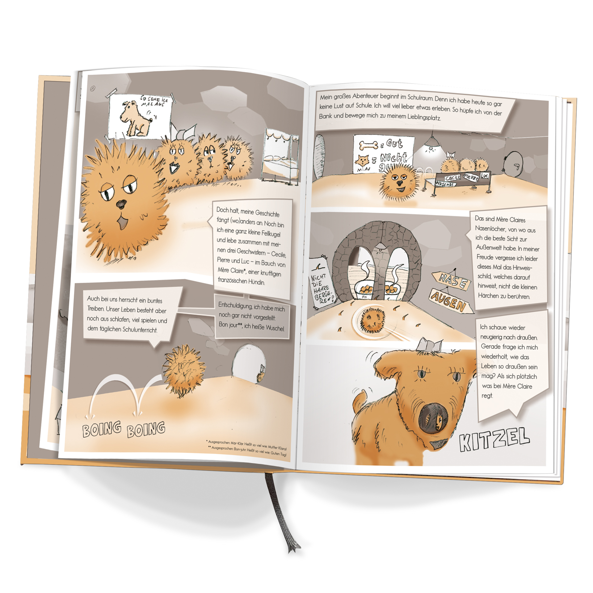 Comicbuch mit Illustrationen eines Hundes
