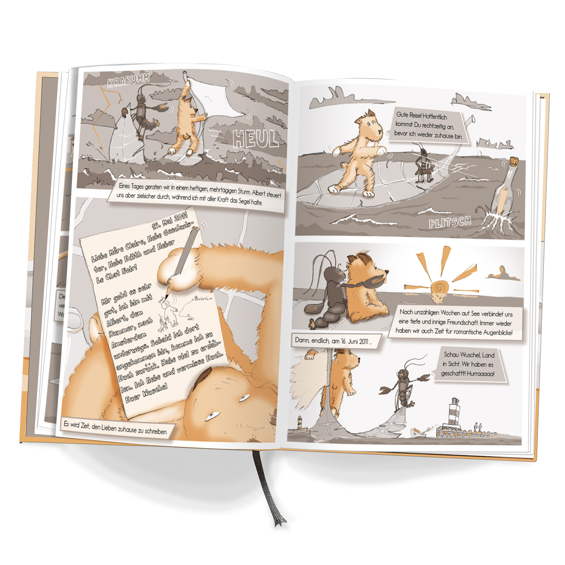 Comicbuch mit Illustrationen eines Hundes