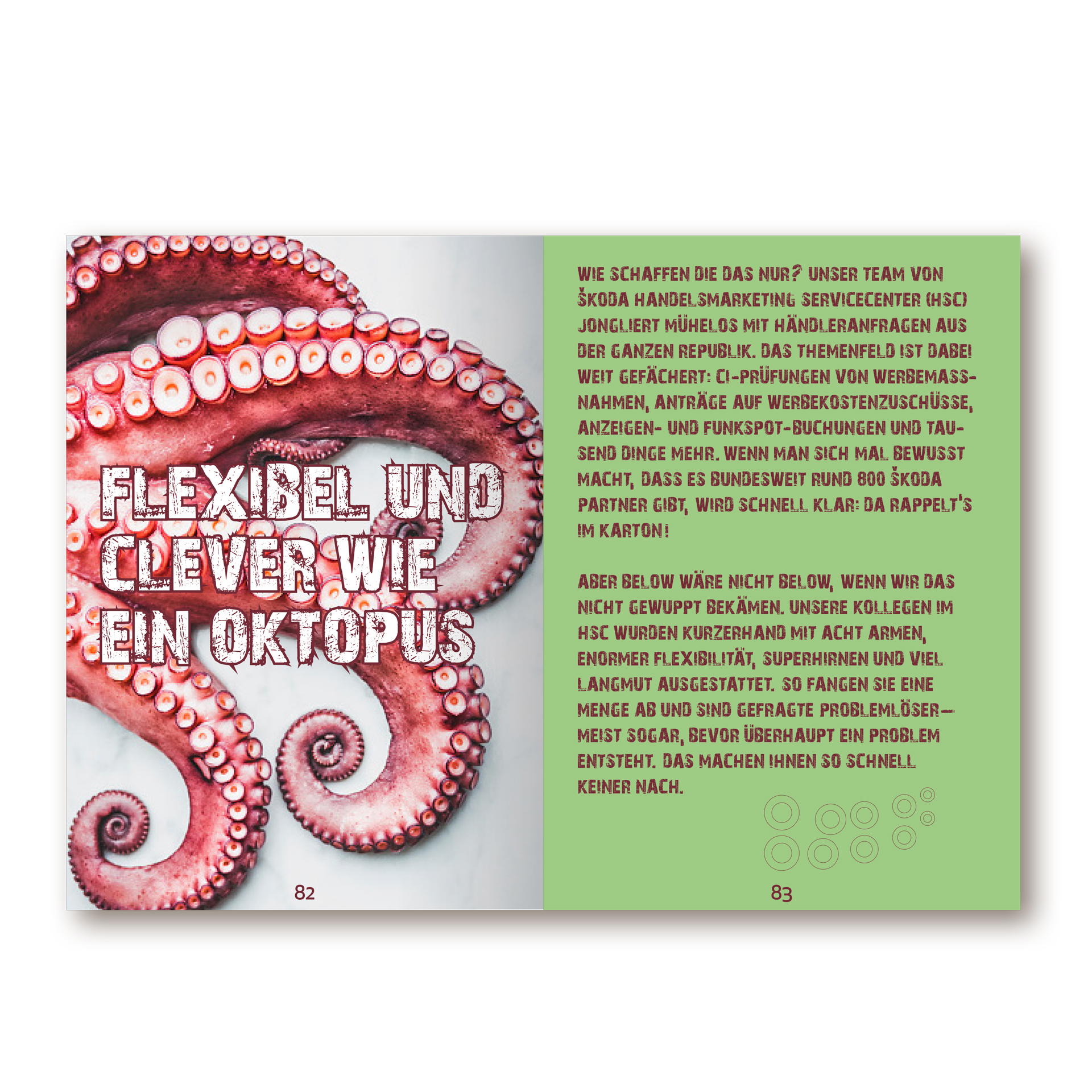 Imagebuch der Firma below GmbH Mainz. Man sieht links einen Oktopus, rechts großen Text